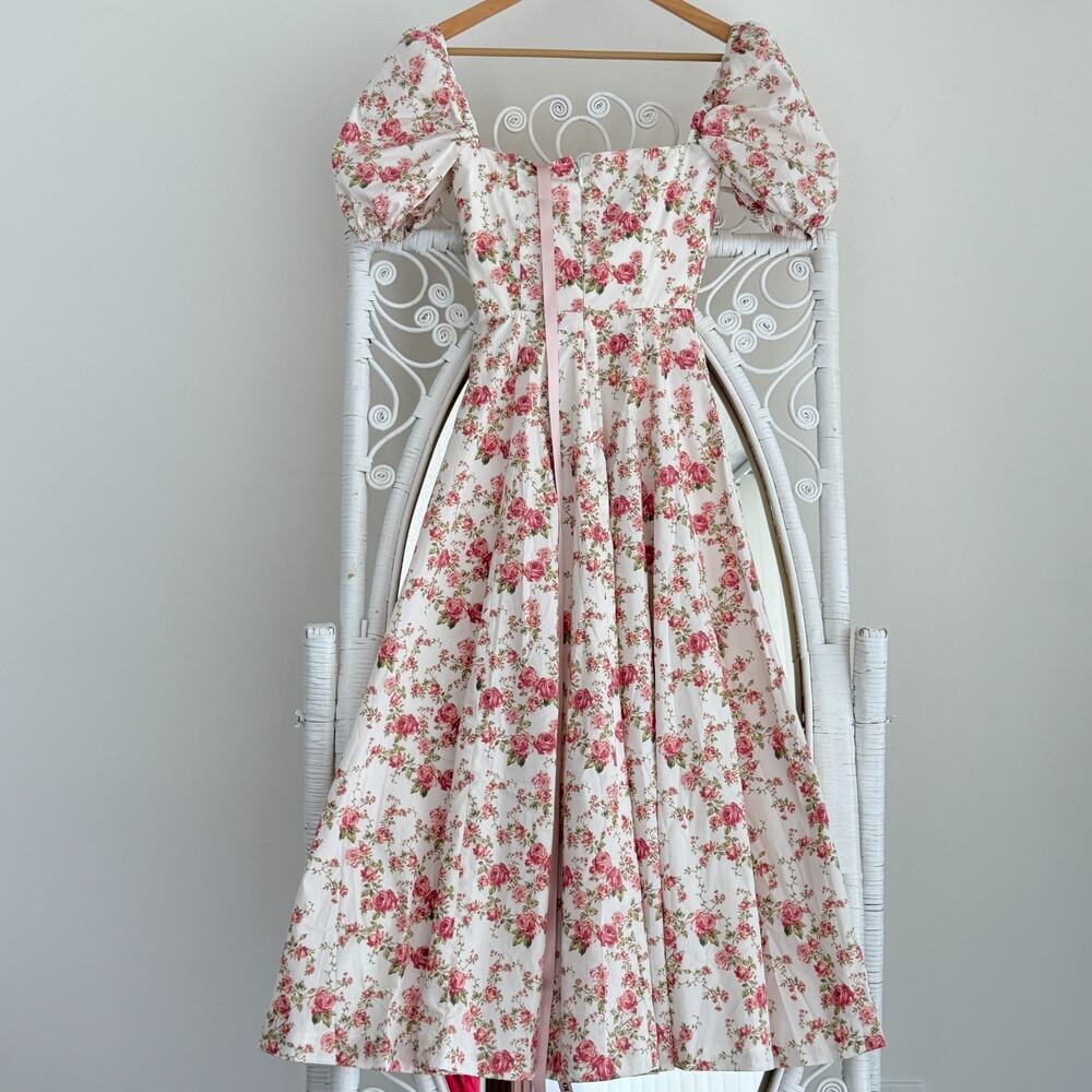 House of CB Tallulah Dress XS Floral Puff Sleeve Rose Print Coquette Romantic - Picture 5 of 13